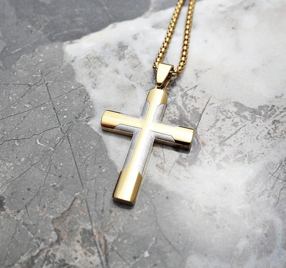 Mens gold and silver cross necklace deals