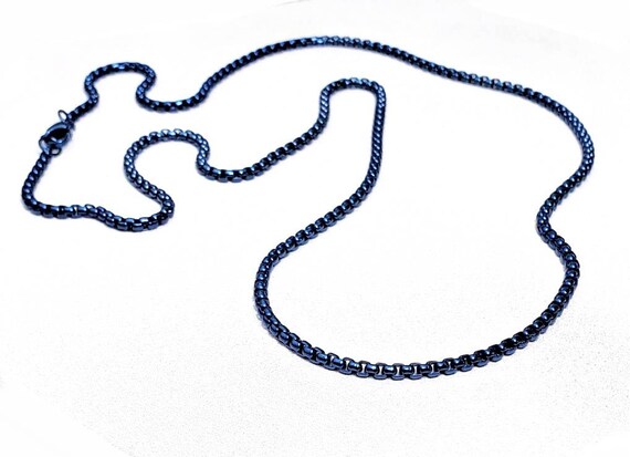 Men s blue STEEL Chain Necklace Men s Blue Stainless Steel Box
