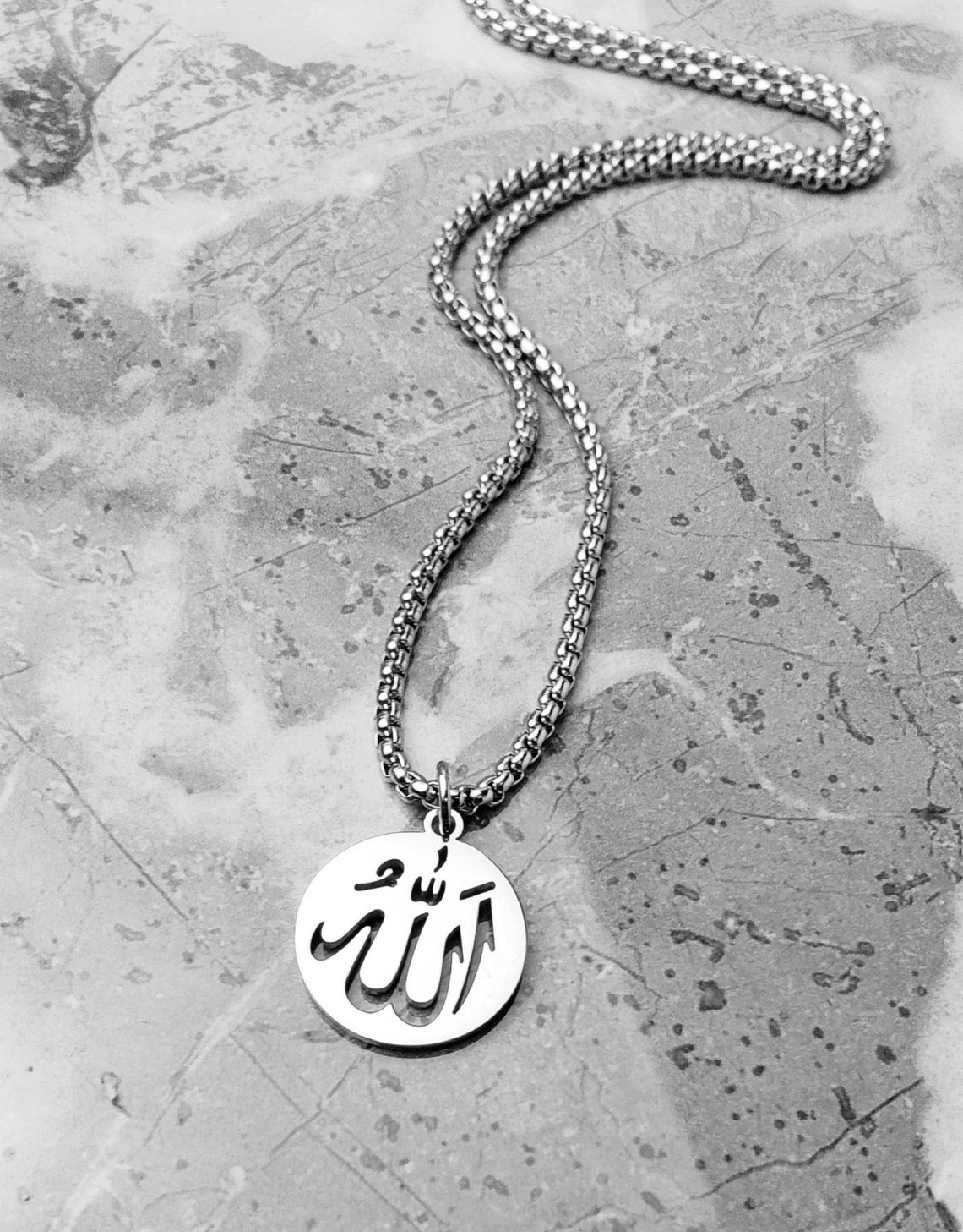 Men's SILVER ALLAH COIN Necklace | Men's Silver Stainless Steel Muslim ...