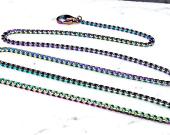 Men's "COLORS CURB CHAIN" Necklace| Men's Multicolored Rainbow Stainless Steel Curb Chain Necklace| Men's Rainbow Curb Chain Necklace