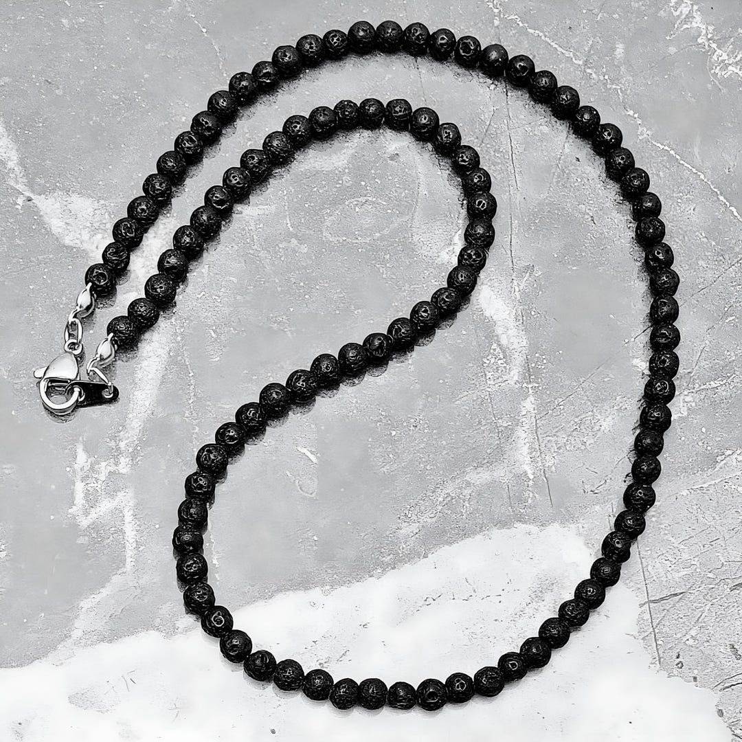 Men's BLACK LAVA CHAIN Necklace | Men's Black Lava Stone Beaded Chain ...