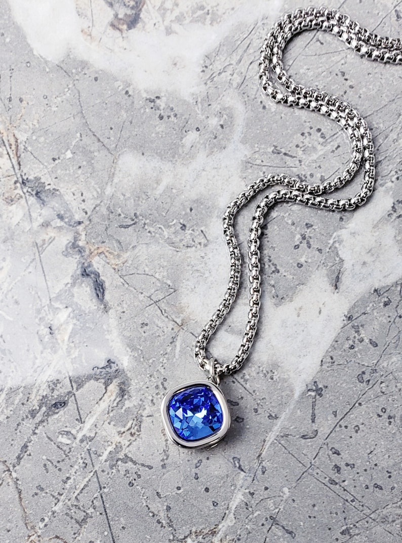Men's SILVER SAPPHIRE AMULET Necklace | Men's Lab Grown Sapphire ...