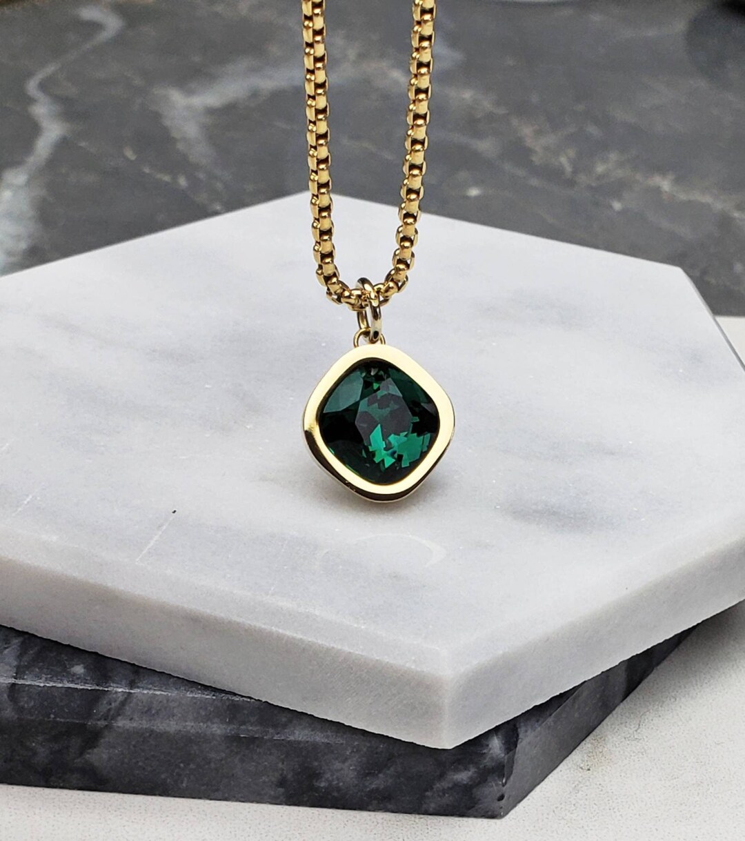Men's gold Emerald Necklace Men's Gold Etsy