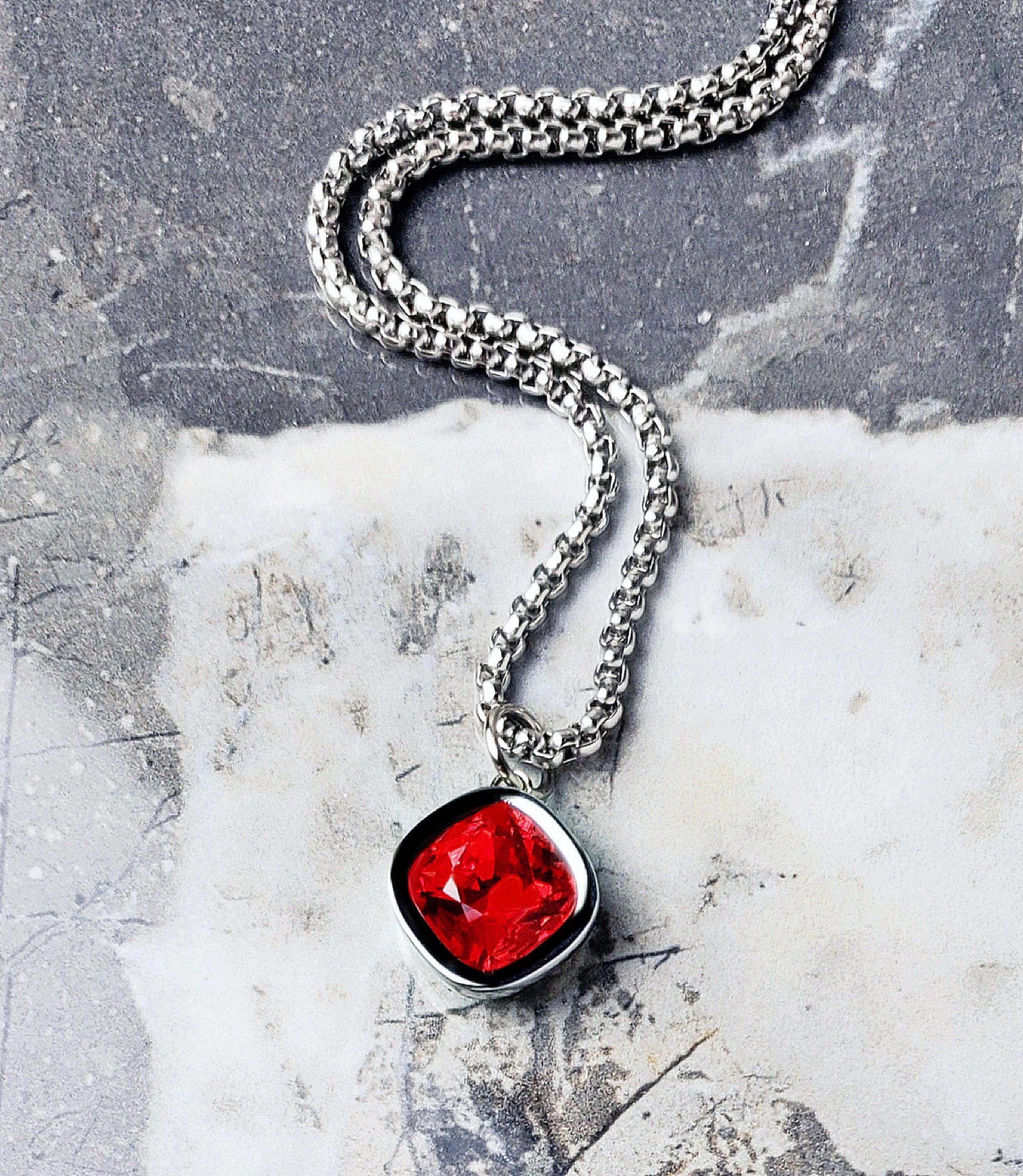 Lab Amulet Men's SILVER RUBY AMULET Necklace | Men's Lab Grown Ruby Gemstone ...