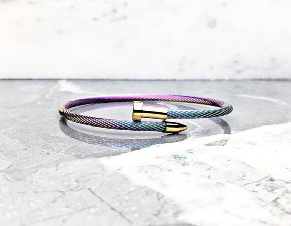 Men s steel NAIL Cuff Bracelet Men s Multicolor Stainless Steel
