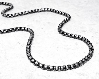 Men's "OXIDIZED SILVER STEEL" Necklace| Men's Oxidized Silver Stainless Steel Box Chain Necklace| Men's Stainless Steel Chain Necklace