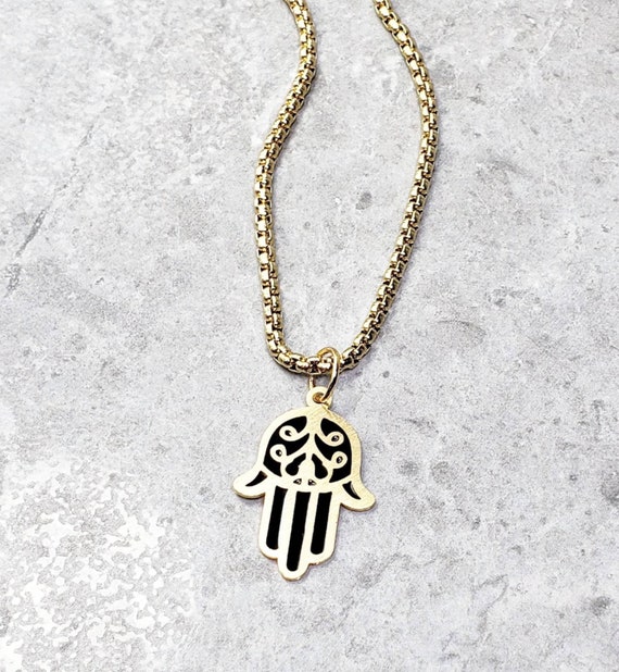 Men s hamsa EVIL Eye Necklace Men s Gold Black Stainless Steel