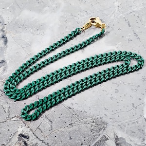 Men&#39;s &quot;EMERALD CURB CHAIN&quot; Necklace| Men&#39;s Emerald Acrylic Coated Stainless Steel Curb Chain Necklace| Men&#39;s Emerald Curb Chain Necklace