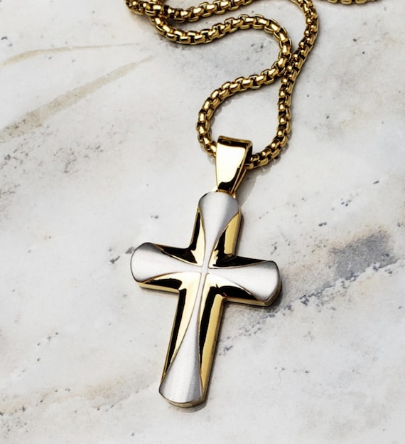 Collana con croce del Padre Nostro, ciondolo a proiezione in acciaio inossidabile, regalo per la festa del papà - Italia
