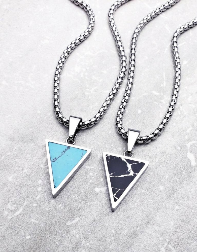 Men's STONE GEO TRIANGLE Necklace | Men's Black Imperial Jasper ...