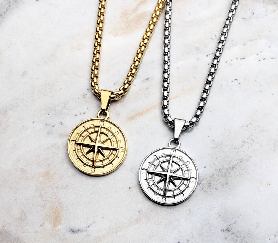 Men's gold COMPASS Medallion Necklace Etsy