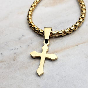 Men&#39;s &quot;SLEEK GOLD CROSS&quot; Necklace| Men&#39;s Gold Stainless Steel Cross Pendant Necklace| Men&#39;s Gold Stainless Steel Box Chain Necklace