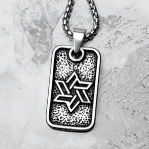 Men&#39;s &quot;STAR of DAVID TAG&quot; Necklace| Men&#39;s Silver Stainless Steel Deco Star of David Dog Tag Pendant Necklace| Men&#39;s Star of David Necklace