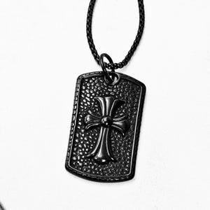 Men's CROSS DOG TAG Necklace | Men's Black Stainless Steel Cross Dog Tag Pendant Box Chain Necklace