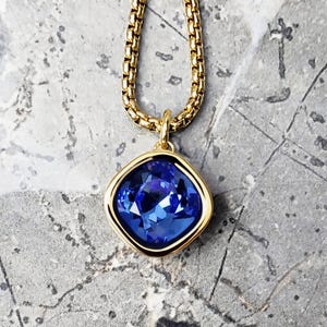 Men&#39;s &quot;GOLD SAPPHIRE&quot; Necklace| Men&#39;s Gold Stainless Steel Sapphire Gemstone Pendant Necklace| Men&#39;s Gold Chain September Birthstone Pendant