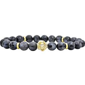 Men&#39;s &quot;GOLD STONE LION&quot; Bracelet | Men&#39;s Pavé Cubic Zirconia Gold Stainless Steel Lion Bracelet | Men&#39;s Labradorite Gold Hematite Bracelet