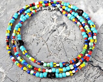 メンズ トライバル スカル ビーズ ネックレス | メンズ ターコイズ