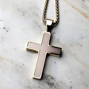 Men&#39;s &quot;WOODGRAIN GOLD CROSS&quot; Necklace| Men&#39;s Gold Stainless Steel Woodgrain Carbon Fiber Cross Pendant Necklace| Men Gold Box Chain Necklace