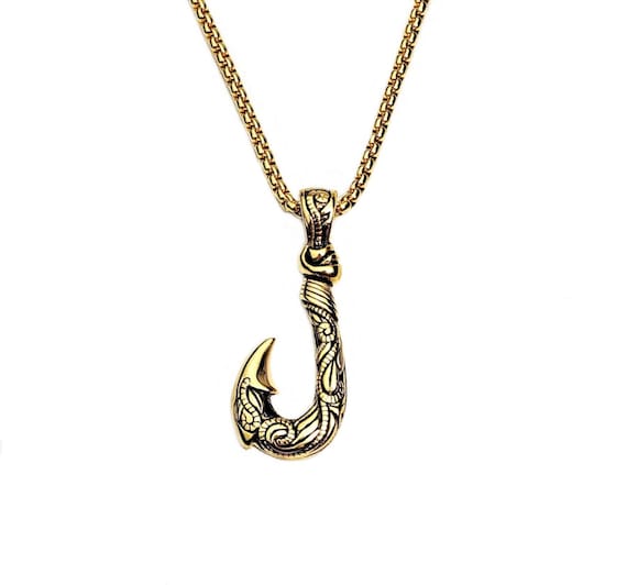 Men's maori FISH Hook Necklace Men's Gold Stainless Steel Maori Fish Hook  Pendant Necklace Men's Gold Box Chain Necklace -  Canada