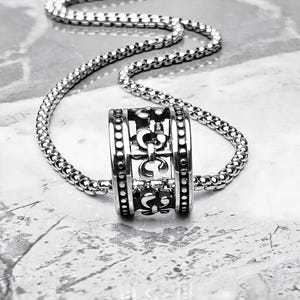 Men&#39;s &quot;FLEUR de LIS COLUMN&quot; Necklace| Men&#39;s Silver Stainless Steel Fleur de Lis Column Pendant Necklace| Men&#39;s Silver Fleur de Lis Necklace