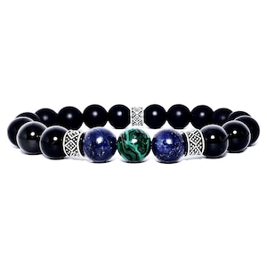 Men&#39;s &quot;LAPIS & MALACHITE&quot; Bracelet| Men&#39;s Malachite Lapis Lazuli Black Onyx Gemstone Bracelet| Men&#39;s Classic Gemstone Beaded Bracelet