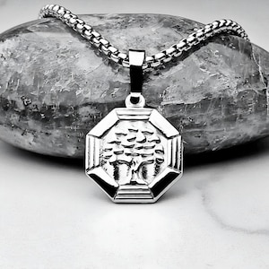 Men&#39;s &quot;TREE OF LIFE&quot; Necklace| Men&#39;s Silver Stainless Steel Tree of Life Hexagon Coin Pendant Necklace| Mens Silver Stainless Steel Necklace
