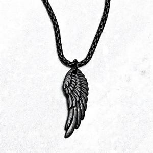 Men&#39;s &quot;ANGELIC WARRIOR WING&quot; Necklace| Men&#39;s Black Stainless Steel Angel Warrior Wing Pendant Necklace| Men&#39;s Black Box Chain Necklace