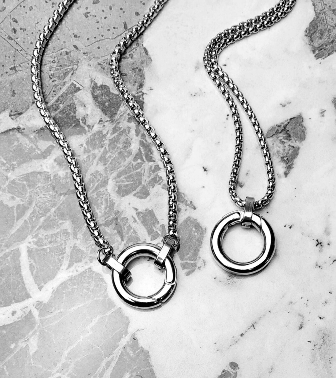 Men's amulet Carrier Necklace Men's Silver Stainless Steel Amulet Ring