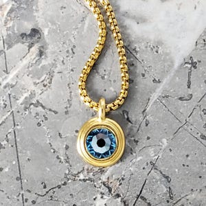 Men&#39;s &quot;GOLD AQUAMARINE COIN&quot; Necklace| Men&#39;s Gold Stainless Steel Mini Aquamarine Coin Pendant Necklace| Mens March Birthstone Necklace