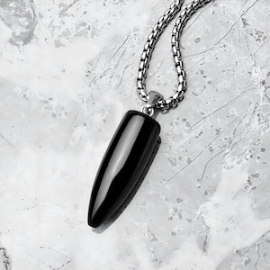 Men&#39;s BLACK ONYX POINT Pendant Necklace | Men&#39;s Black Onyx Stone Point Pendant Silver Stainless Steel Box Chain Necklace
