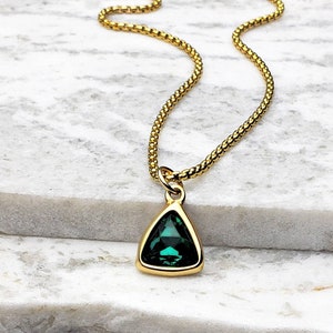 Men's "GOLD MINI EMERALD" Necklace| Men's Gold Stainless Steel Mini Emerald Cubic Zirconia Pendant Necklace| Men's May Birthstone Necklace