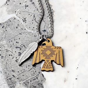 Men&#39;s &quot;TRIBAL THUNDERBIRD&quot; Necklace|Men&#39;s Leather Thunderbird Silver Stainless Steel Tribal Feather Pendant Necklace| Men Box Chain Necklace