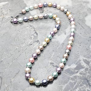 Men&#39;s &quot;PASTEL PEARLS&quot; Necklace| Men&#39;s Mixed Pastel Pearls Necklace| Men&#39;s Silver Multicolor Pearls Beaded Necklace