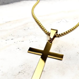 Men's gold STEEL Cross Necklace Men's - Etsy