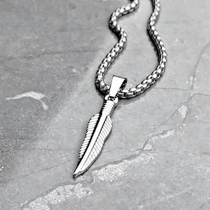 Men&#39;s &quot;TRIBAL FEATHER&quot; Necklace| Men&#39;s Silver Stainless Steel Tribal Feather Pendant Necklace| Men&#39;s Silver Stainless Steel Chain Necklace