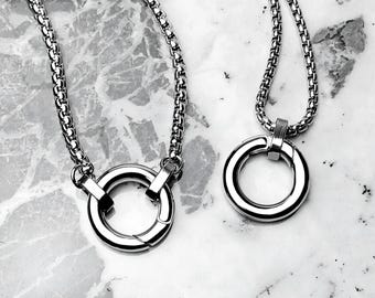 Men&#39;s &quot;AMULET CARRIER&quot; Necklace| Men&#39;s Silver Stainless Steel Amulet Ring Clasp Necklace| Men&#39;s Amulet Carrier Pendant Necklaces