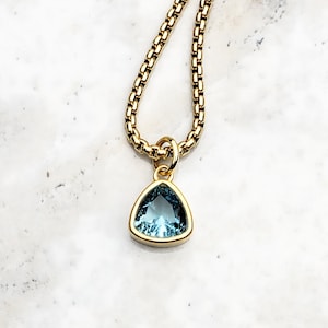 Men&#39;s &quot;GOLD BLUE ZIRCON&quot; Necklace| Men&#39;s Gold Stainless Steel Mini Blue Zircon Stone Pendant Necklace| Mens December Birthstone Necklace