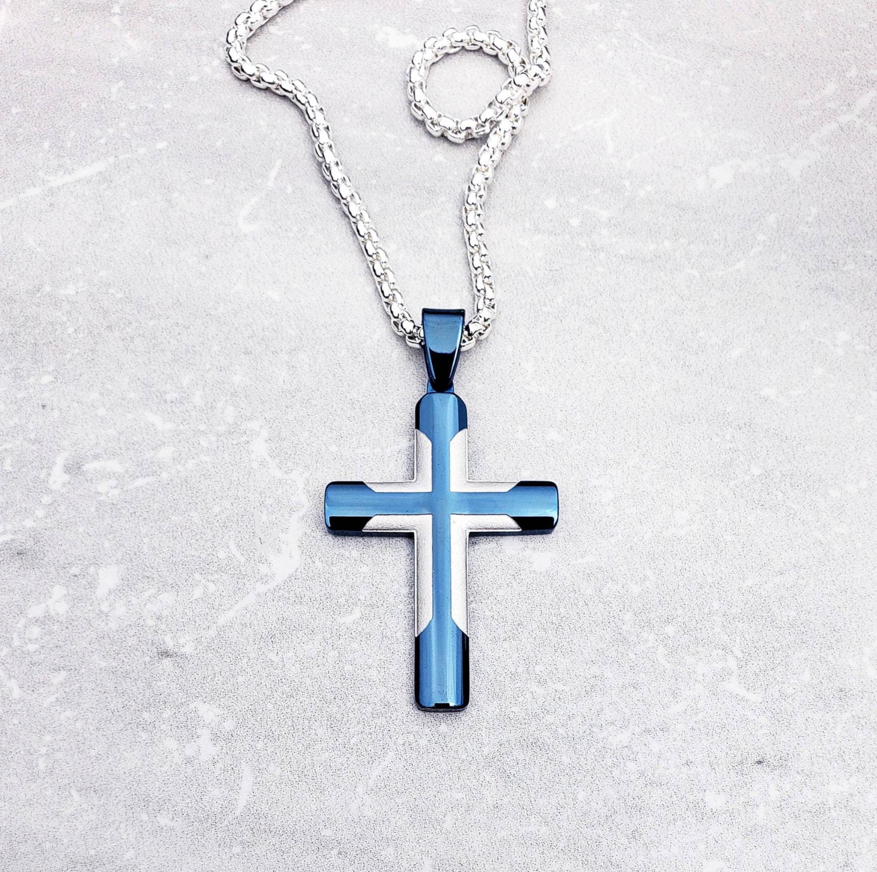 Blue cross necklace mens deals
