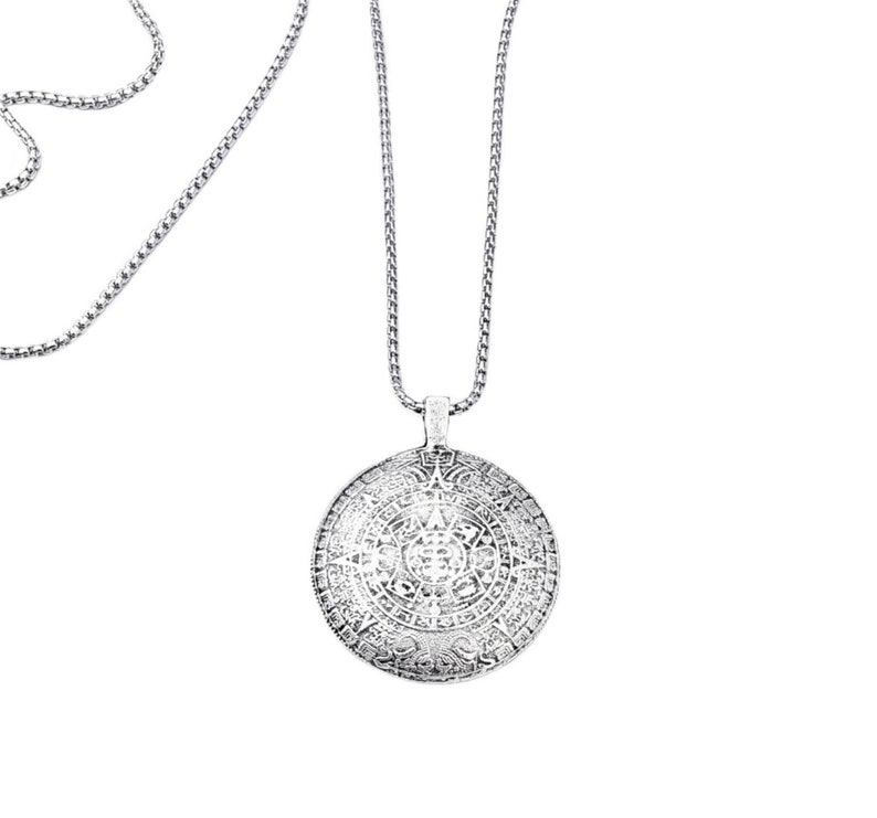 Men's AZTEC MEDALLION Necklace| Men's Oxidized Silver Stainless Steel ...