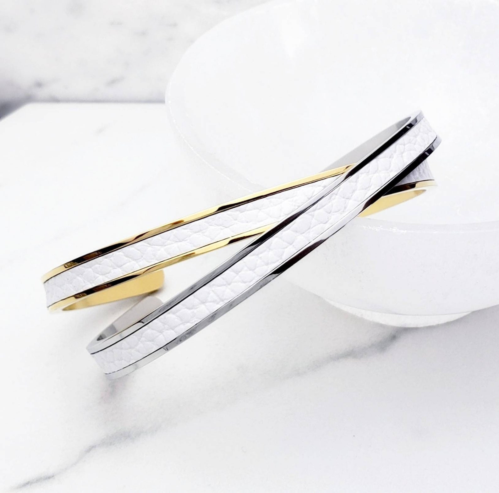 Men's white LEATHER Cuff Bracelet Men's Etsy