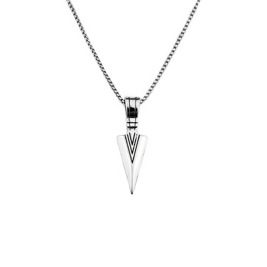 Men's silver Arrowhead Necklace Men's Silver Stainless Steel Arrowhead