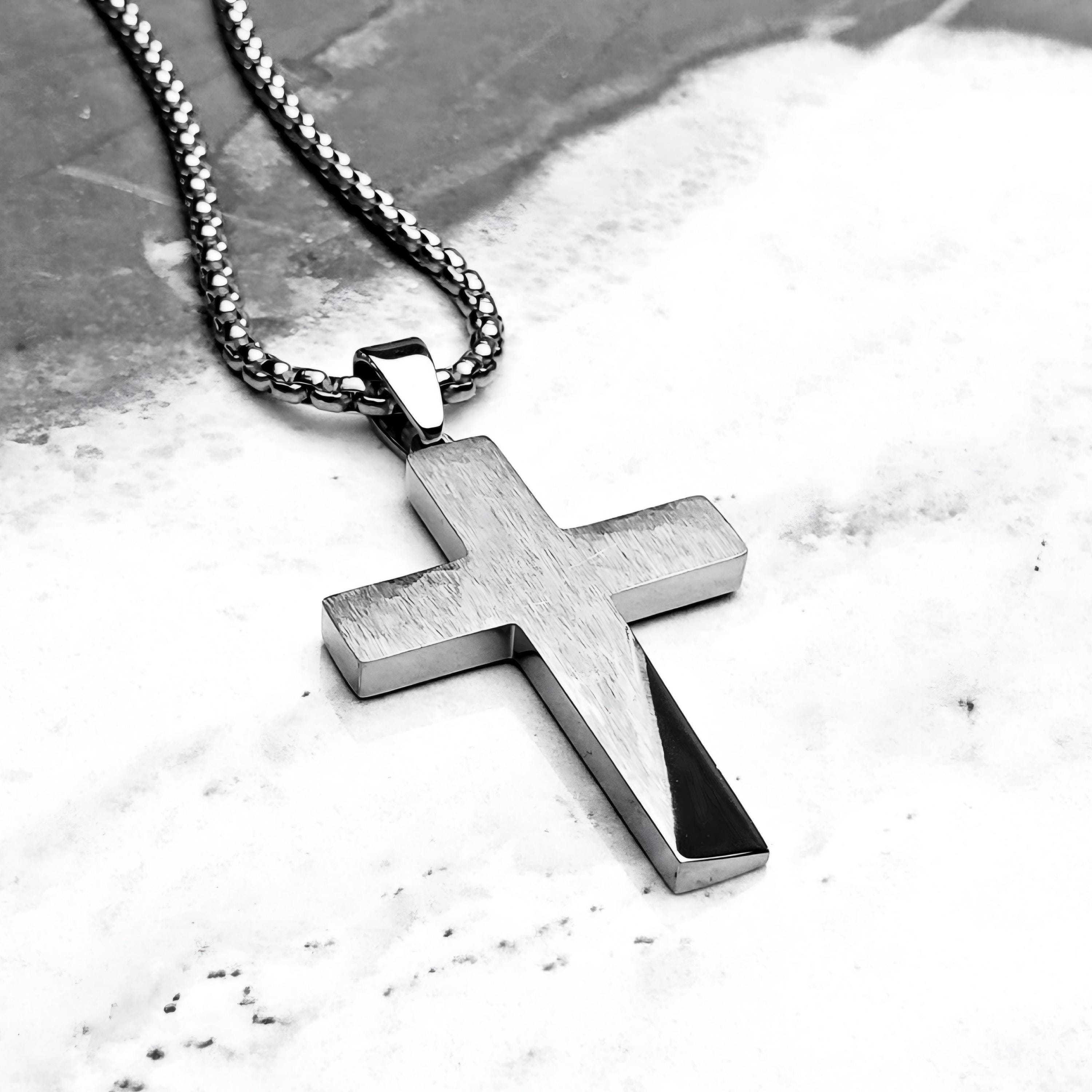 thumbnail image 2 of 24MEN Stainless Steel 11mm Cuban Curb Chain Necklace With CZ Cross Pendant - Silver 2 of 5