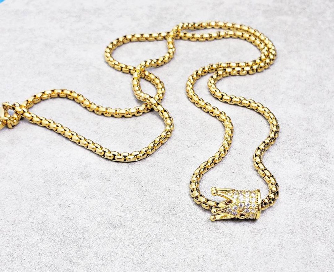 Men's gold PAVÉ Crown Necklace Men's Gold Stainless Steel Pavé Cubic ...