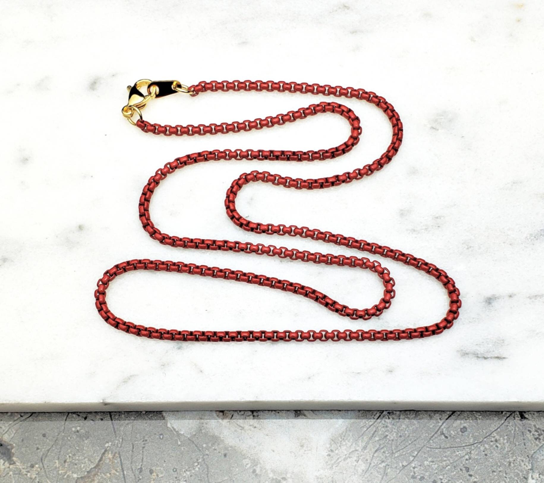 Men's RED BOX CHAIN Necklace | Men's Red Acrylic Coated Stainless Steel ...