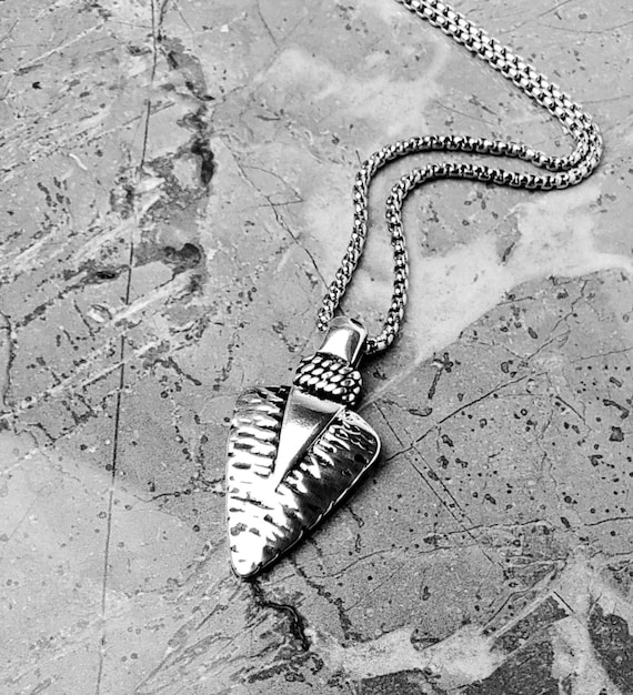 Men s rustic TRIBAL Arrowhead Necklace Men s Silver Stainless