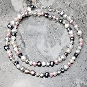 Men&#39;s &quot;MIXED COLOR PEARLS&quot; Necklace| Men&#39;s Freshwater Pearls Necklace| Men&#39;s Pink Silver Black Peacock Freshwater Pearls Beaded Necklace
