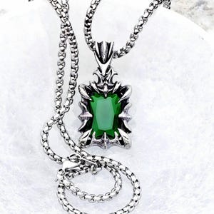 Men&#39;s &quot;EMERALD CLAW TAG&quot; Necklace| Men&#39;s Silver Stainless Steel Emerald Stone Claw Dog Tag Pendant Necklace| Men&#39;s Silver Box Chain Necklace