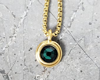 Men's GOLD EMERALD COIN Necklace | Men's Emerald Gemstone Gold Stainless Steel Coin Pendant Necklace | Men's May Birthstone Emerald Necklace