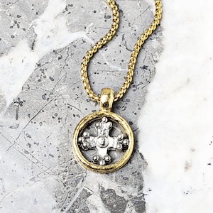 Men&#39;s &quot;RUSTIC CROSS AMULET&quot; Necklace| Men&#39;s Gold & Silver Stainless Steel Rustic Cross Coin Amulet Pendant Necklace| Men&#39;s Gold Necklace