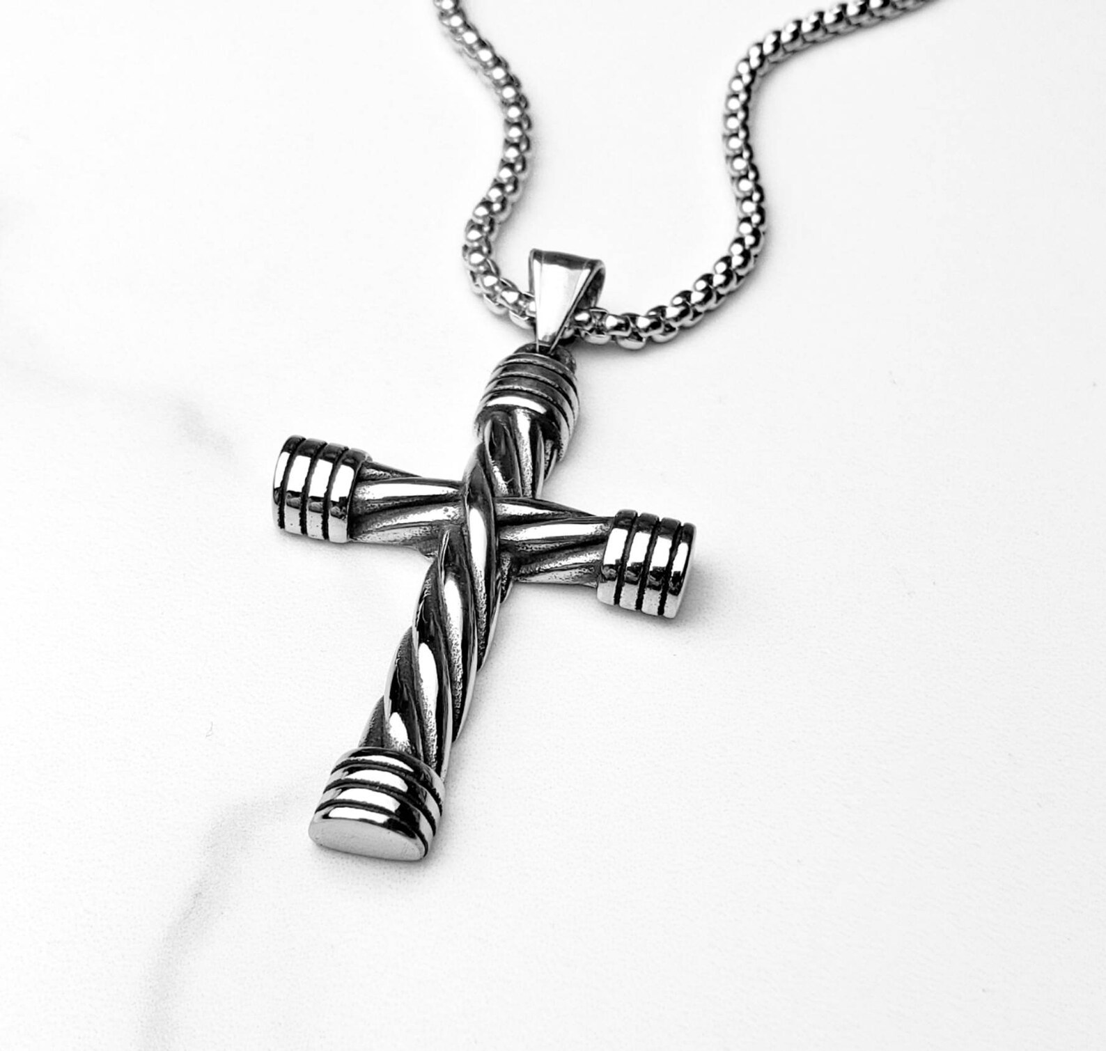 Men's twisted Cross Necklace Men's Silver - Etsy